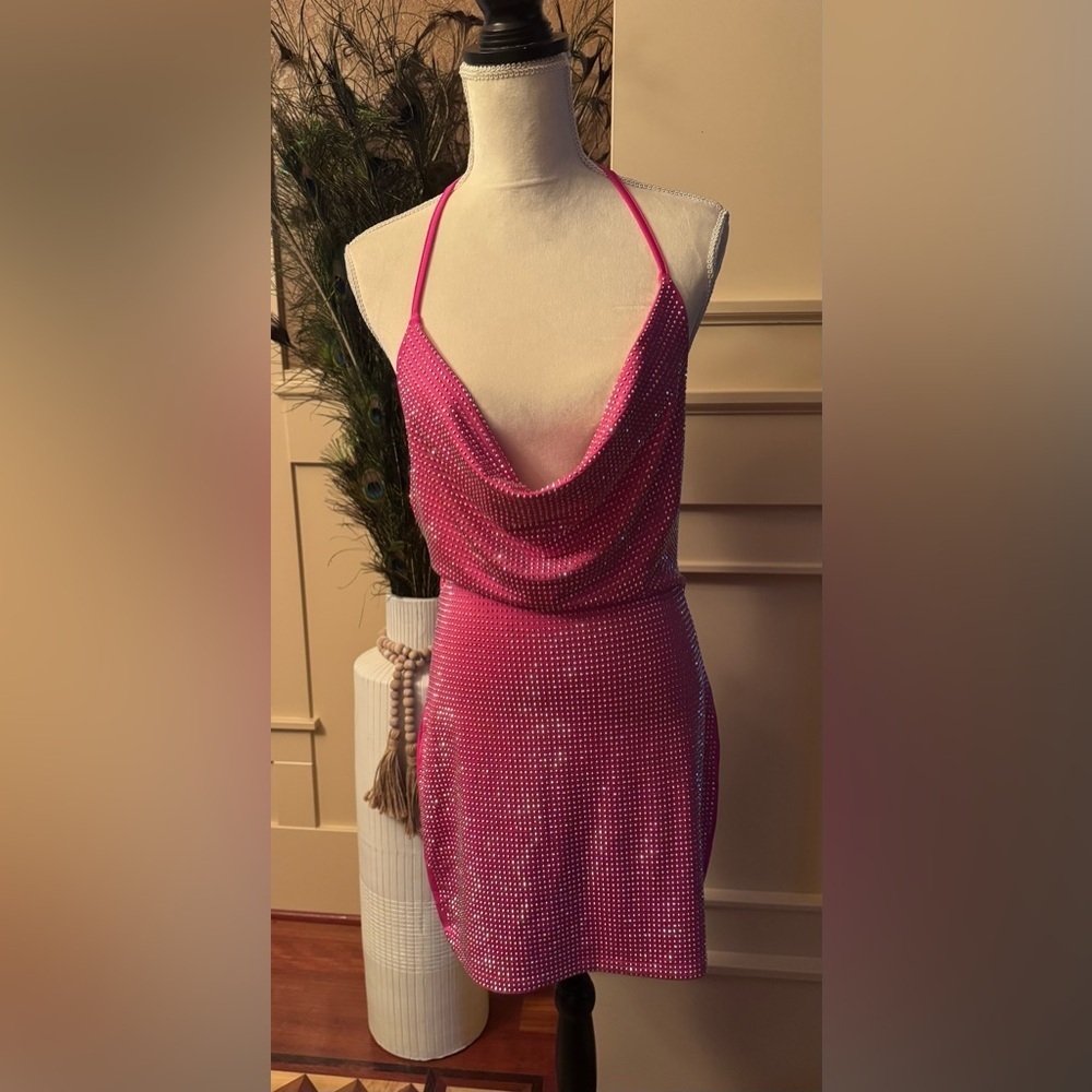 Pink Rhinestone Embellished Dress